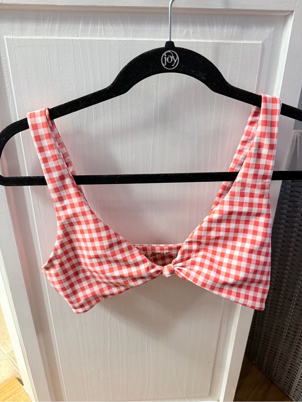 Skatie Red and White Gingham Knot Front Bikini Top